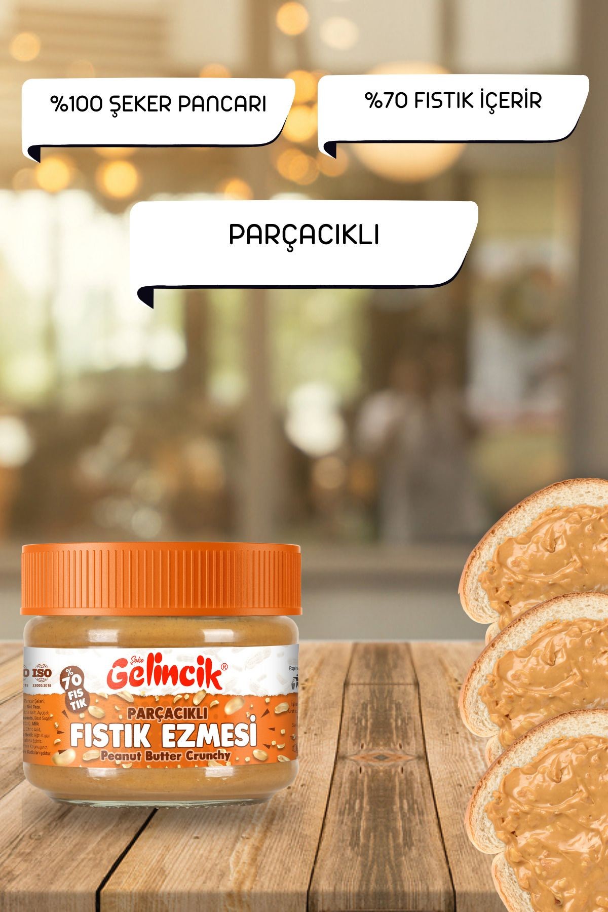 Kahvaltılık Sürülebilir Doğal Katkısız 320gr Özel Üretim Parçacıklı Fıstık Ezmesi