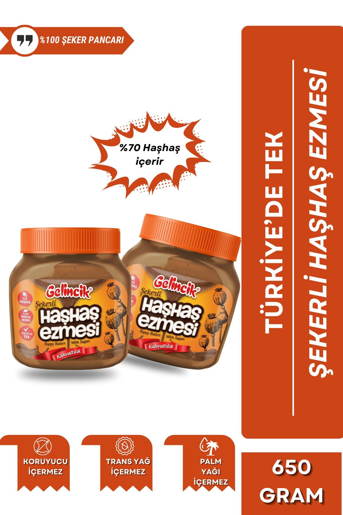 Kahvaltılık Sürülebilir Doğal Katkısız 650gr Özel Üretim Şekerli Haşhaş Ezmesi