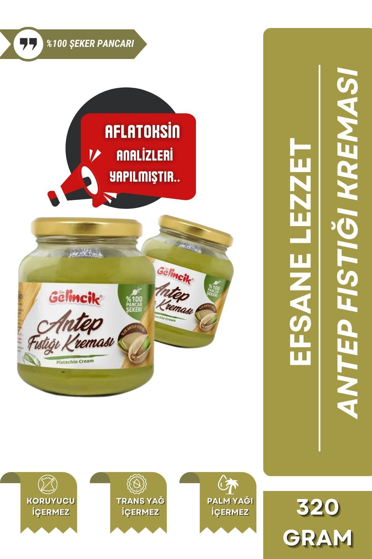 Kahvaltılık Sürülebilir Doğal Katkısız 320gr Özel Üretim Antep Fıstığı Kreması