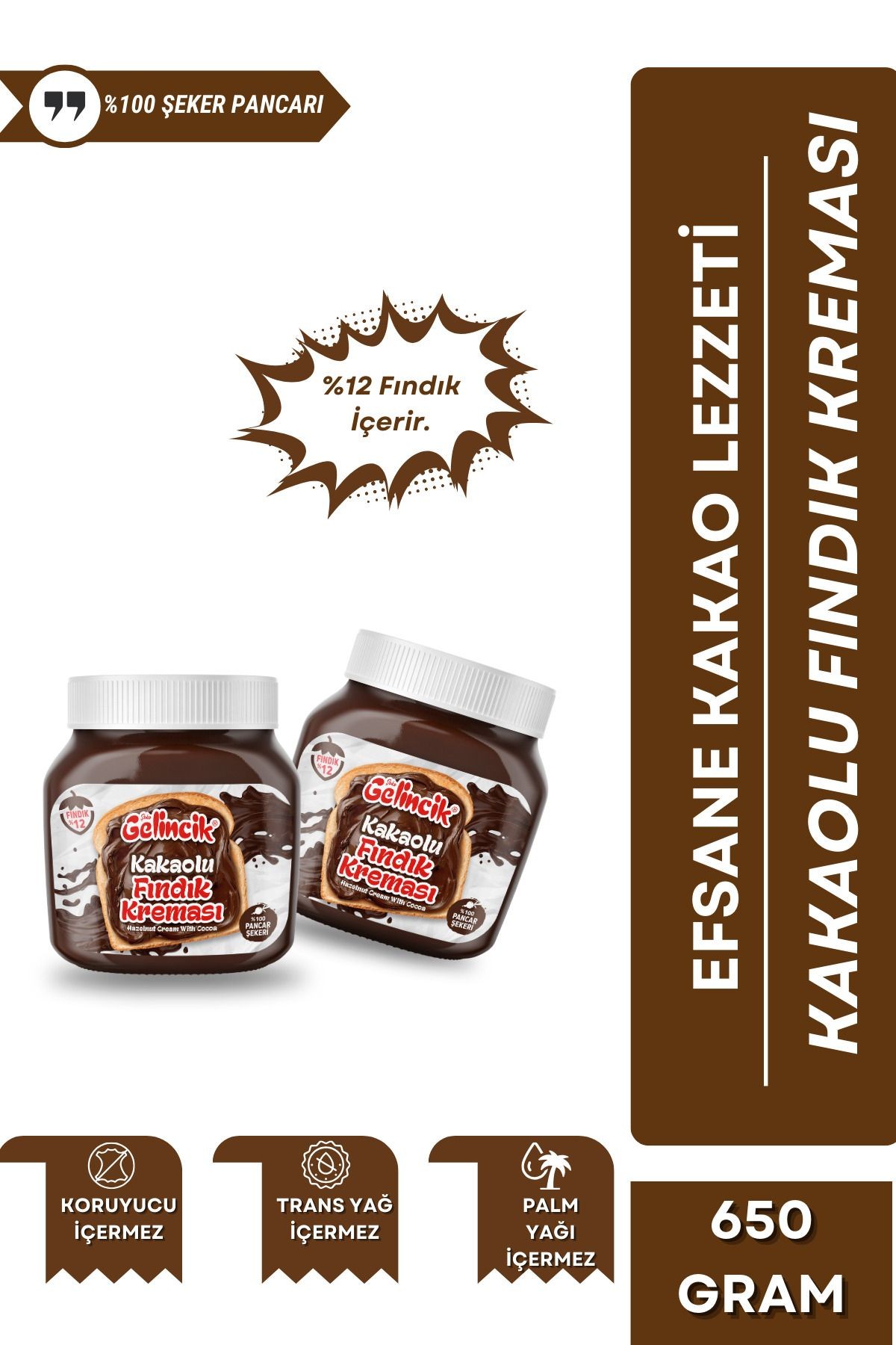 Kahvaltılık Sürülebilir Doğal Katkısız 650gr Özel Üretim Kakaolu Fındık Kreması Parçacıklı
