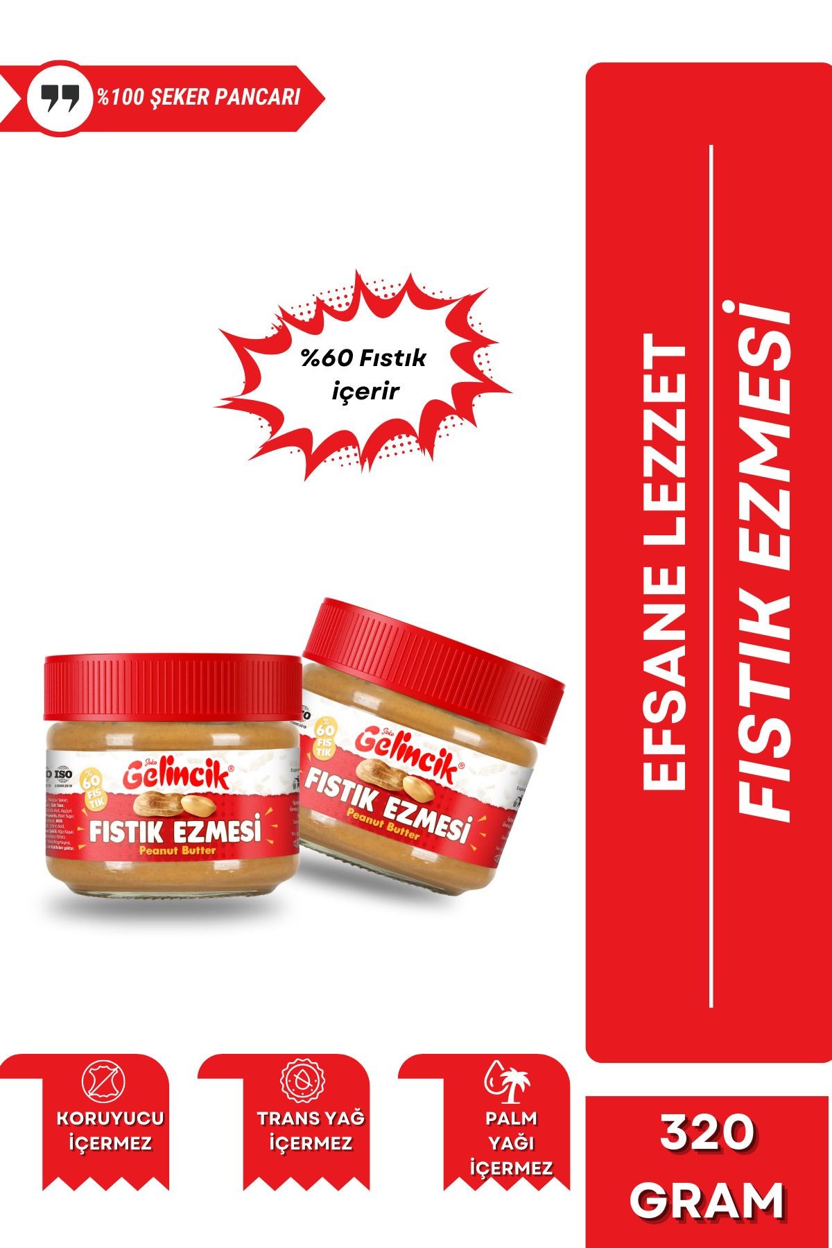 Kahvaltılık Sürülebilir Doğal Katkısız 320gr Kavanoz Özel Üretim Şekerli Fıstık Ezmesi