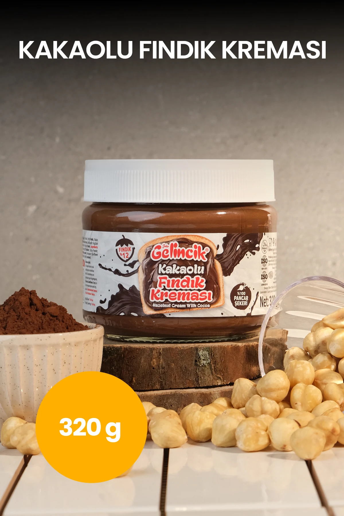 Kahvaltılık Sürülebilir Doğal Katkısız 320gr Kavanoz Özel Üretim Kakaolu Fındık Kreması