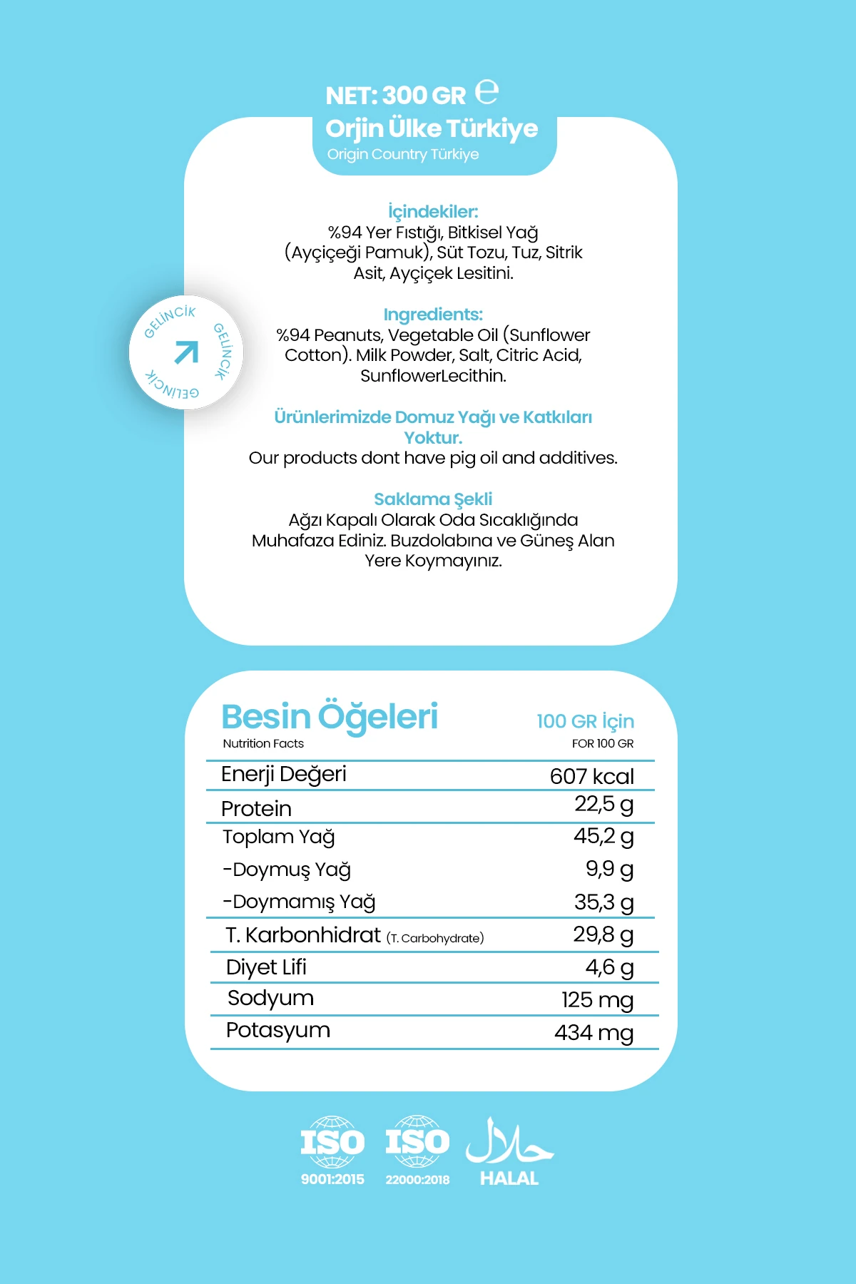 Kahvaltılık Sürülebilir Doğal Katkısız 300gr Özel Üretim Şekersiz Fıstık Ezmesi Krem