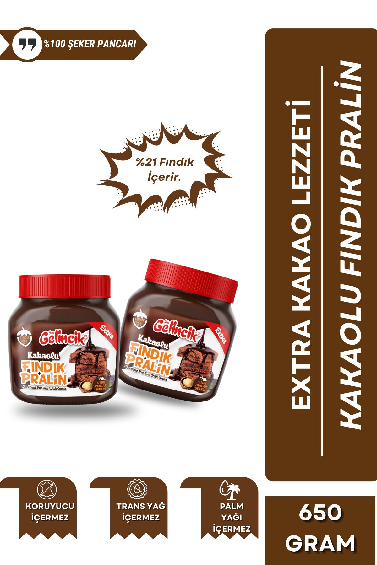 650 gr Kakaolu Fındık Pralin Ekstra %21 Fındık Içerir Pasta Kek Şeflerin Tercihi