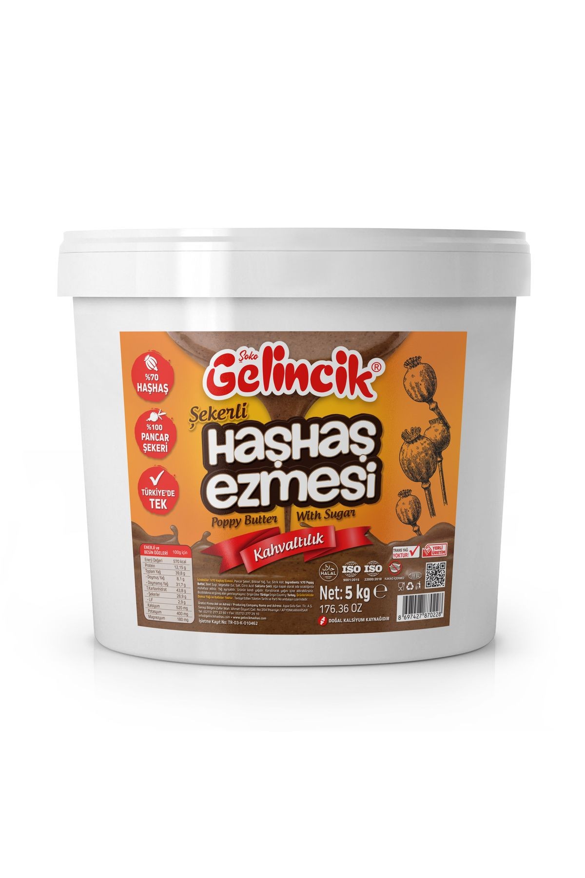 Kahvaltılık Sürülebilir Doğal Katkısız 5kg Özel Üretim Şekerli Haşhaş Ezmesi