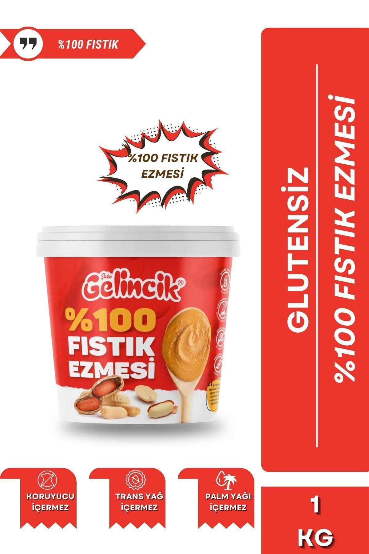 Fıstık Ezmesi Şekersiz %100 Saf Doğal Katkısız Taze Çekim Glutensiz Doğal Fıstık Ezmesi 1 KG