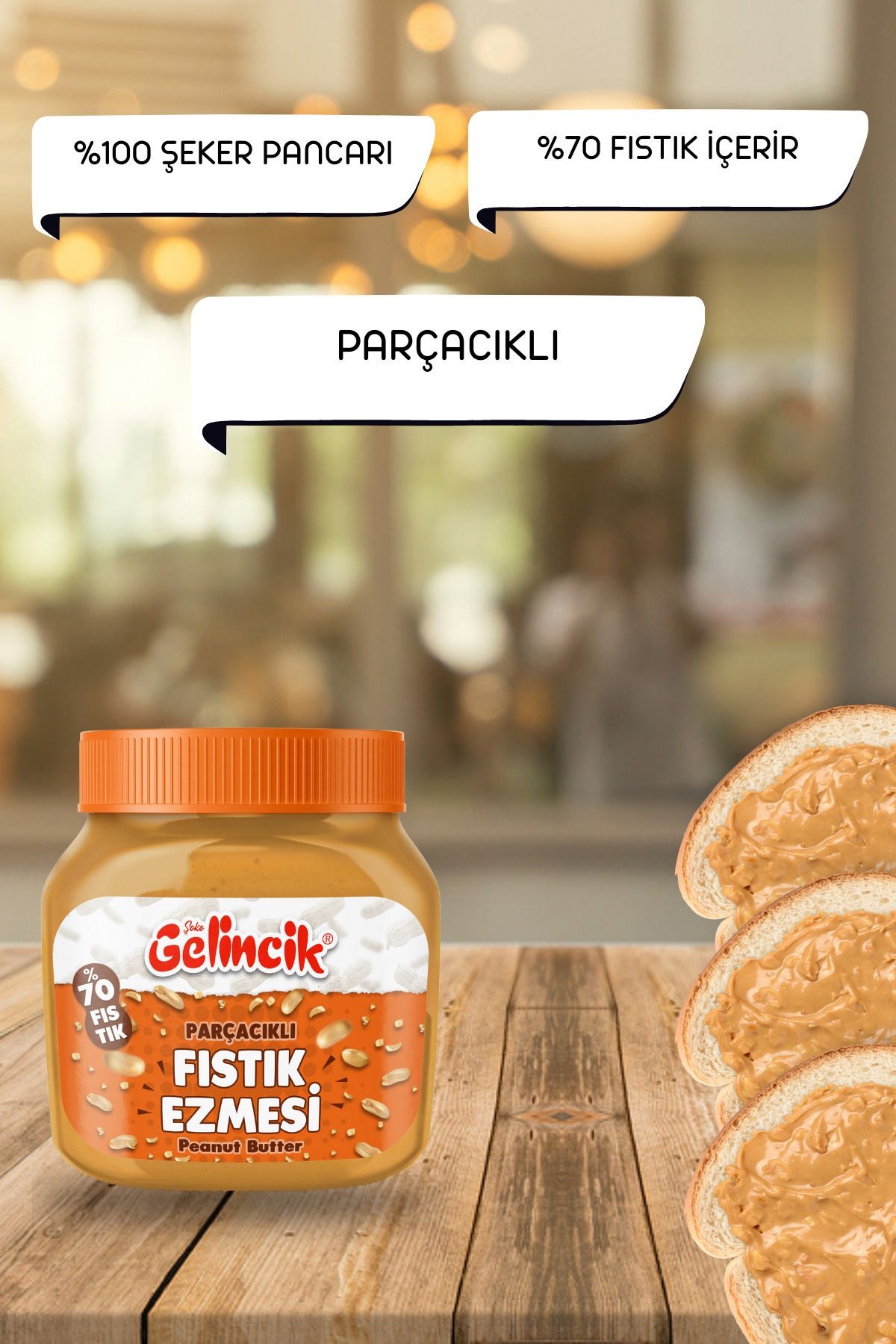 Kahvaltılık Sürülebilir Doğal Katkısız 650gr Özel Üretim Şekerli Parçacıklı Fıstık Ezmesi