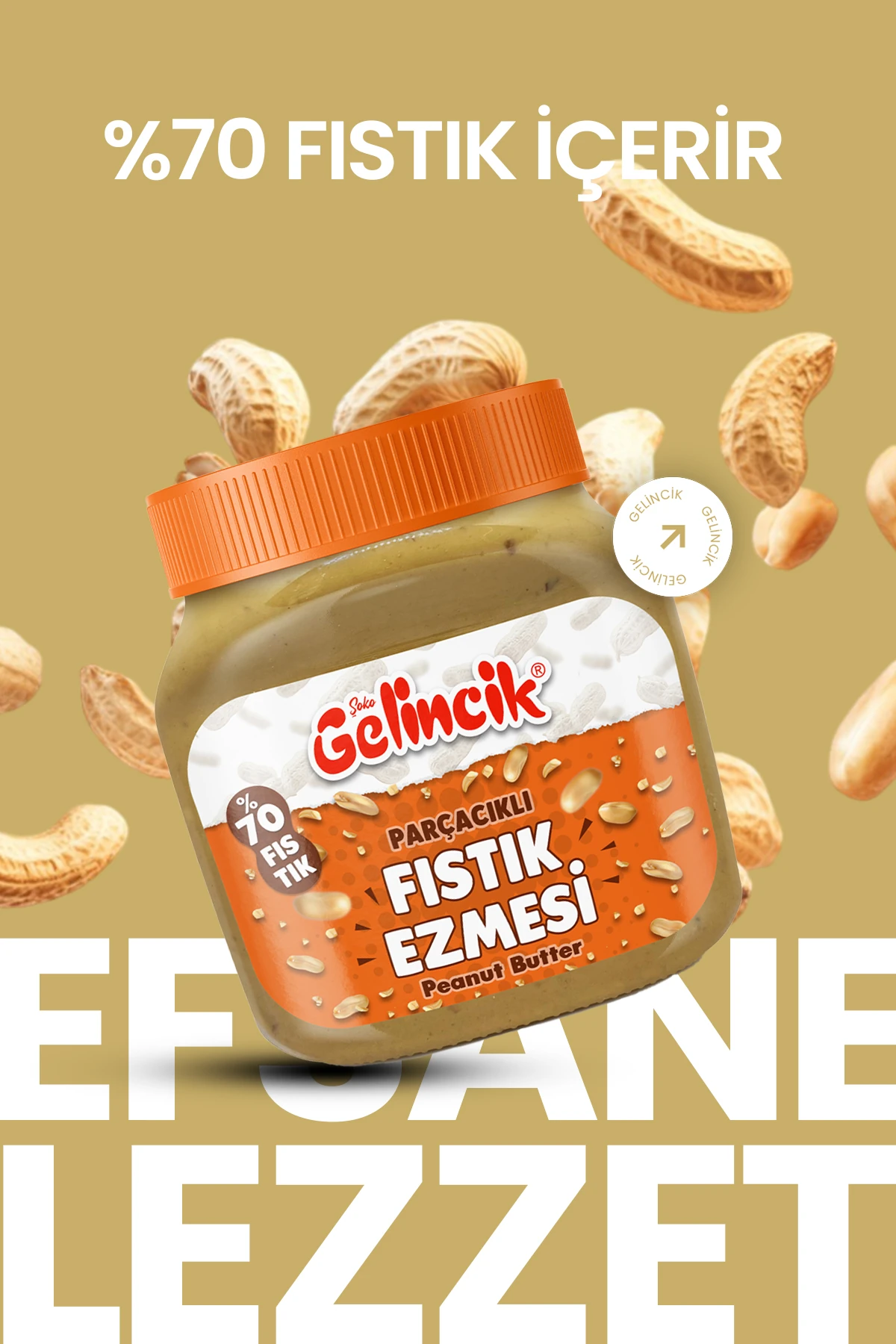 Kahvaltılık Sürülebilir Doğal Katkısız 650gr Özel Üretim Şekerli Parçacıklı Fıstık Ezmesi