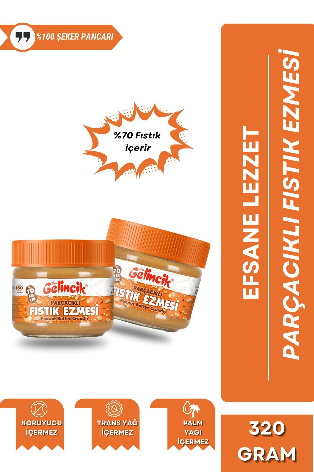 Kahvaltılık Sürülebilir Doğal Katkısız 320gr Özel Üretim Parçacıklı Fıstık Ezmesi