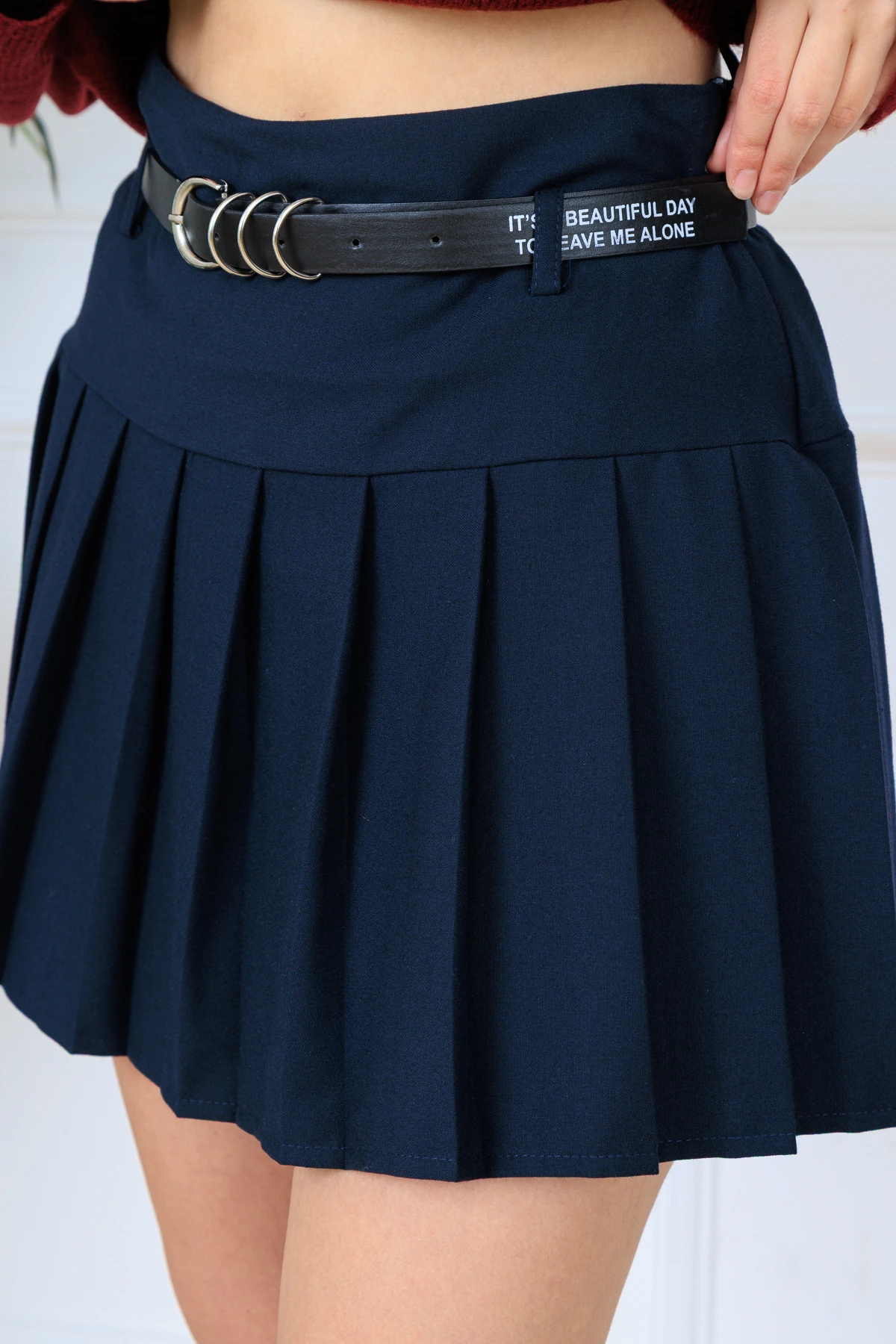 CPSL4997 PİLELİ KEMER DETAYLI MİNİ ETEK