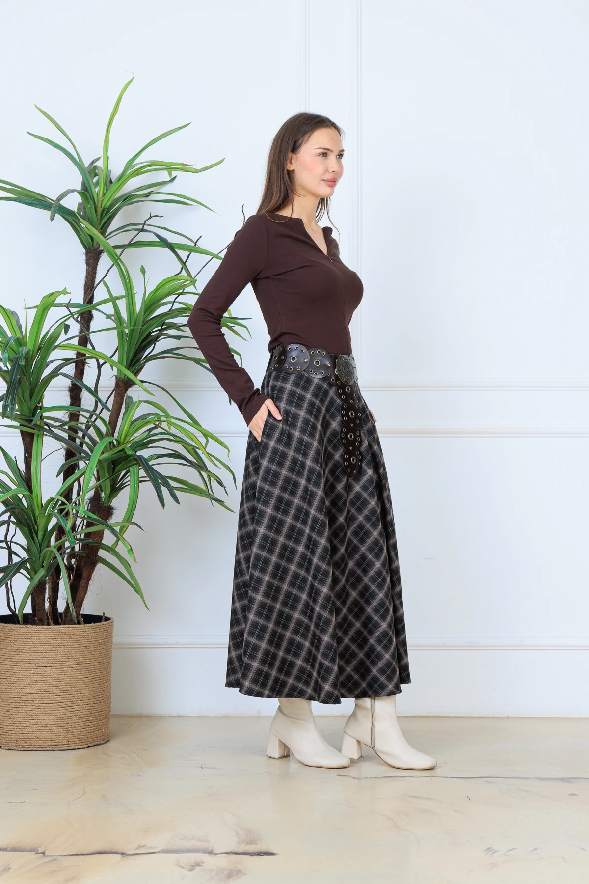 CPSL4713 MAXİ BOY EKOSE DESEN ETEK