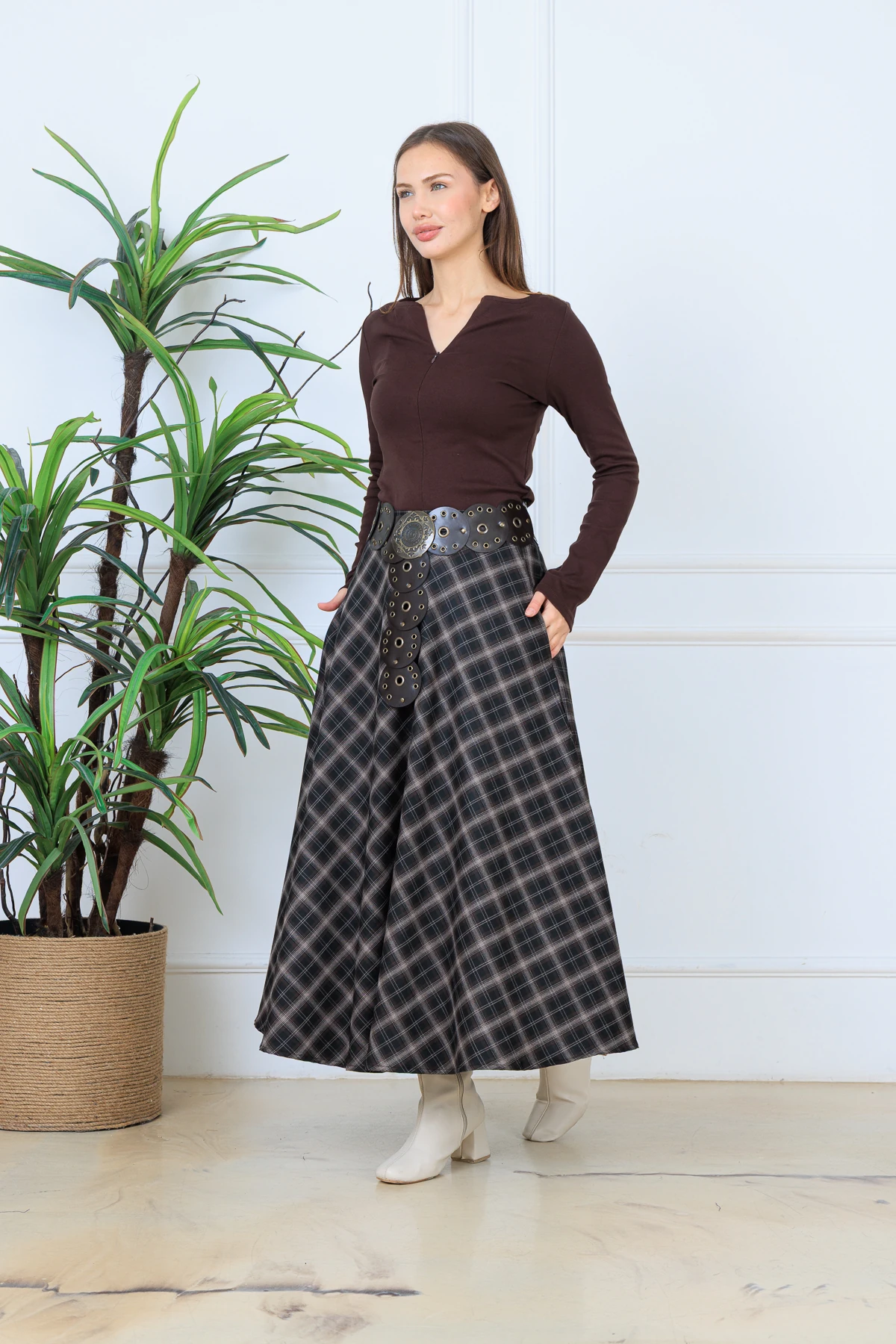 CPSL4713 MAXİ BOY EKOSE DESEN ETEK