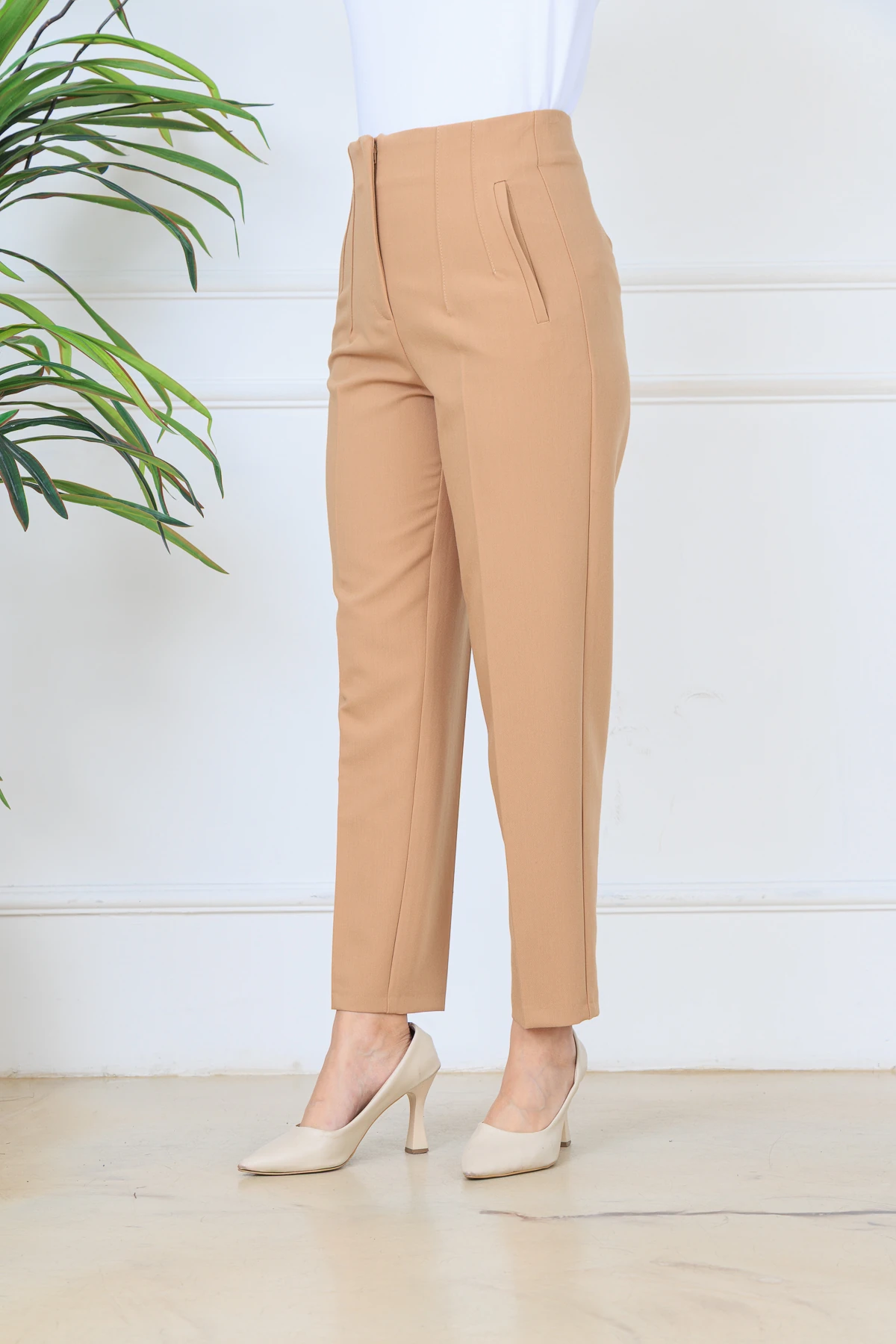 CPSL5113 YÜKSEK BEL PİLE DETAYLI PANTOLON