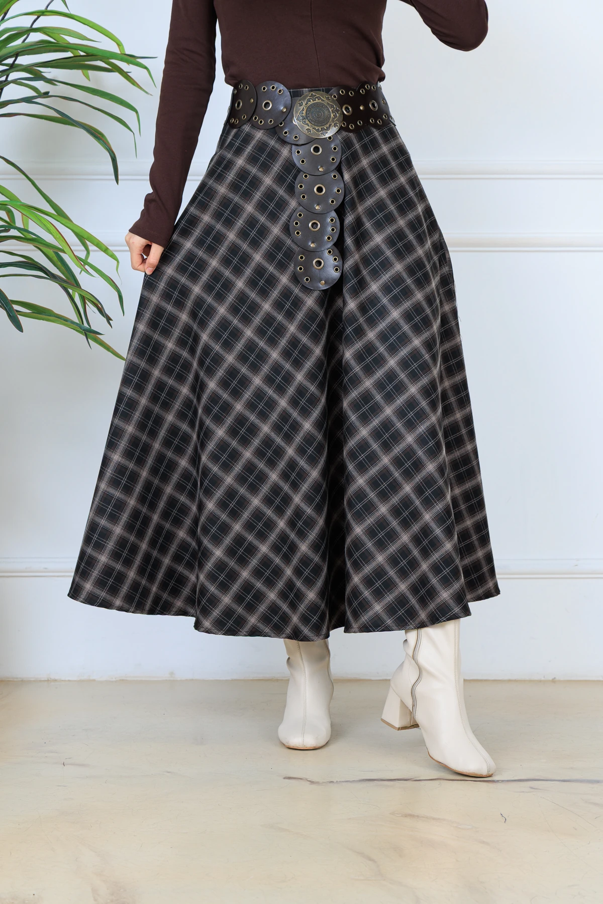 CPSL4713 MAXİ BOY EKOSE DESEN ETEK