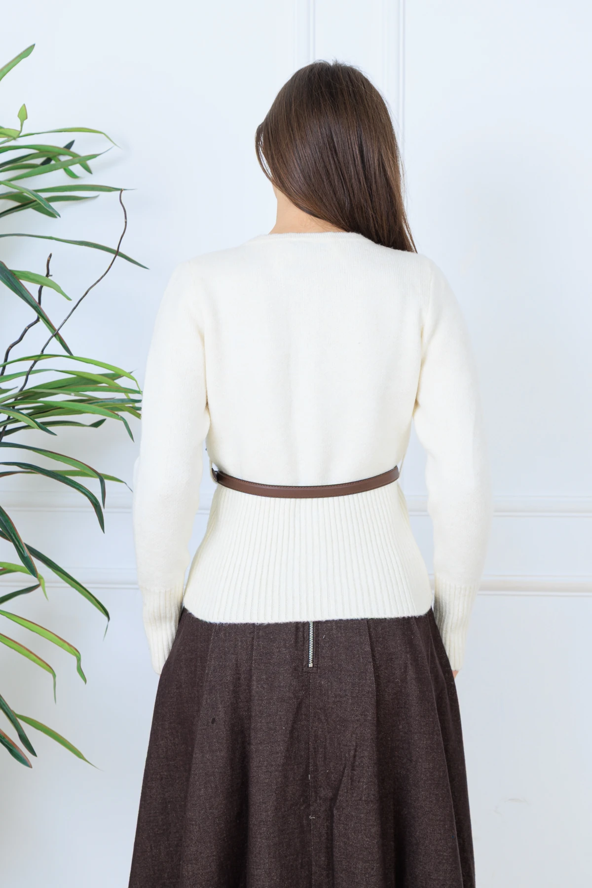 CPSL458 DÜĞME DETAYLI KEMERLİ KAZAK