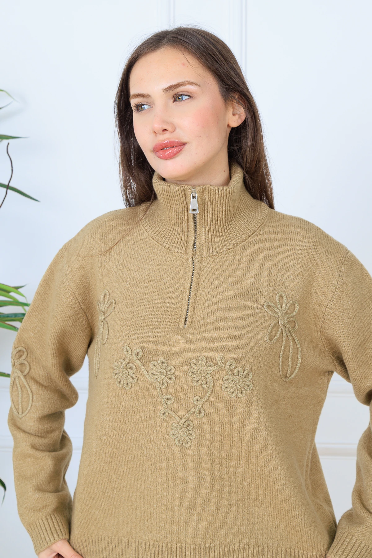 CPSL2702 NAKIŞ DETAY FERMUARLI KAZAK