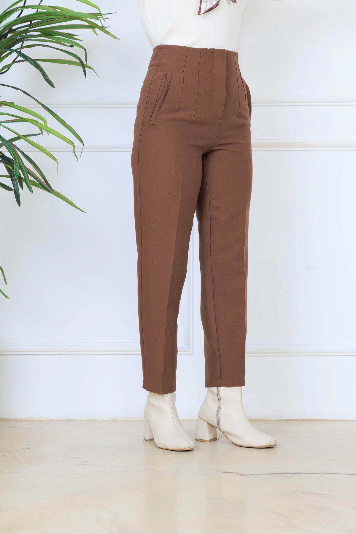 CPSL5113 YÜKSEK BEL PİLE DETAYLI PANTOLON