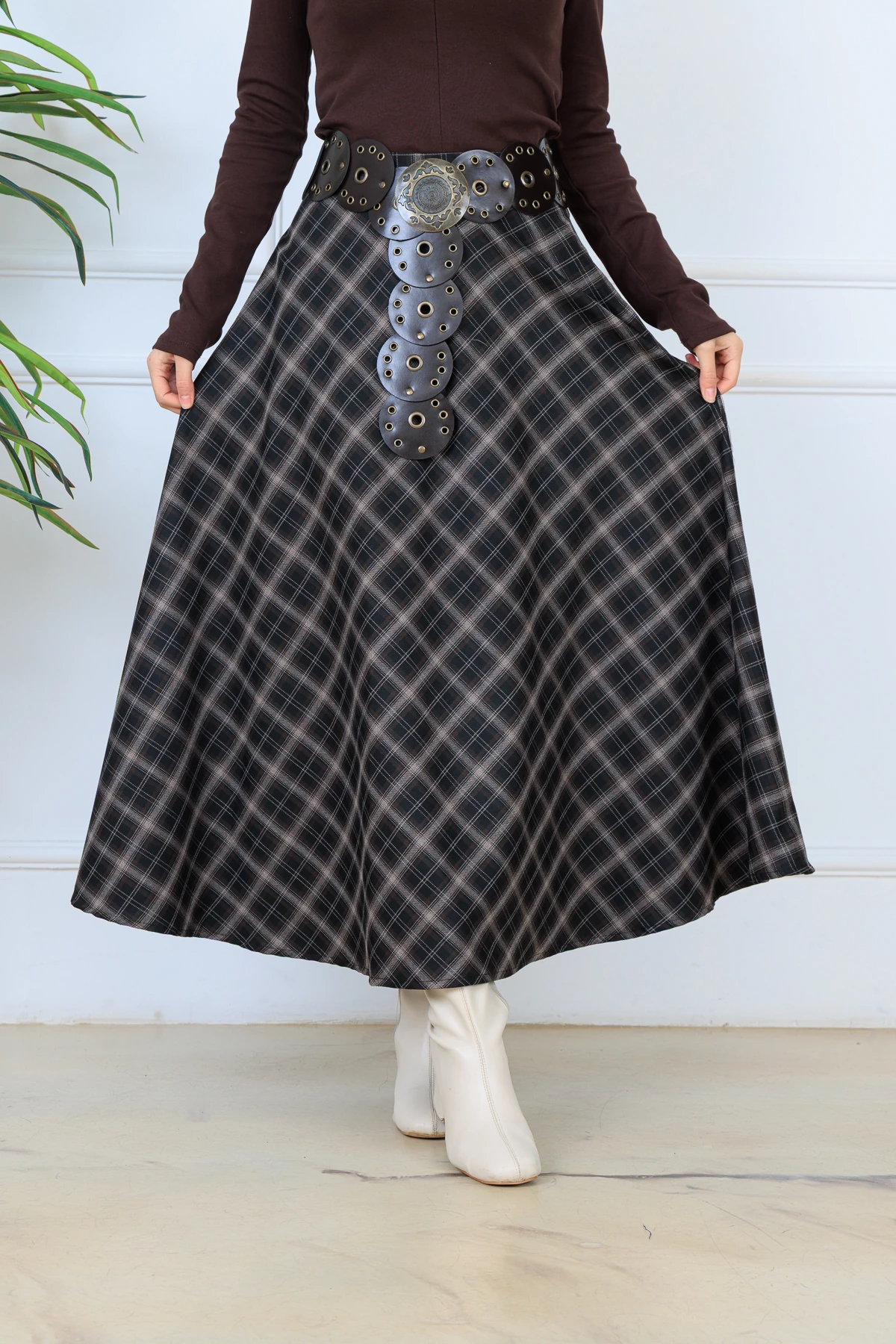 CPSL4713 MAXİ BOY EKOSE DESEN ETEK