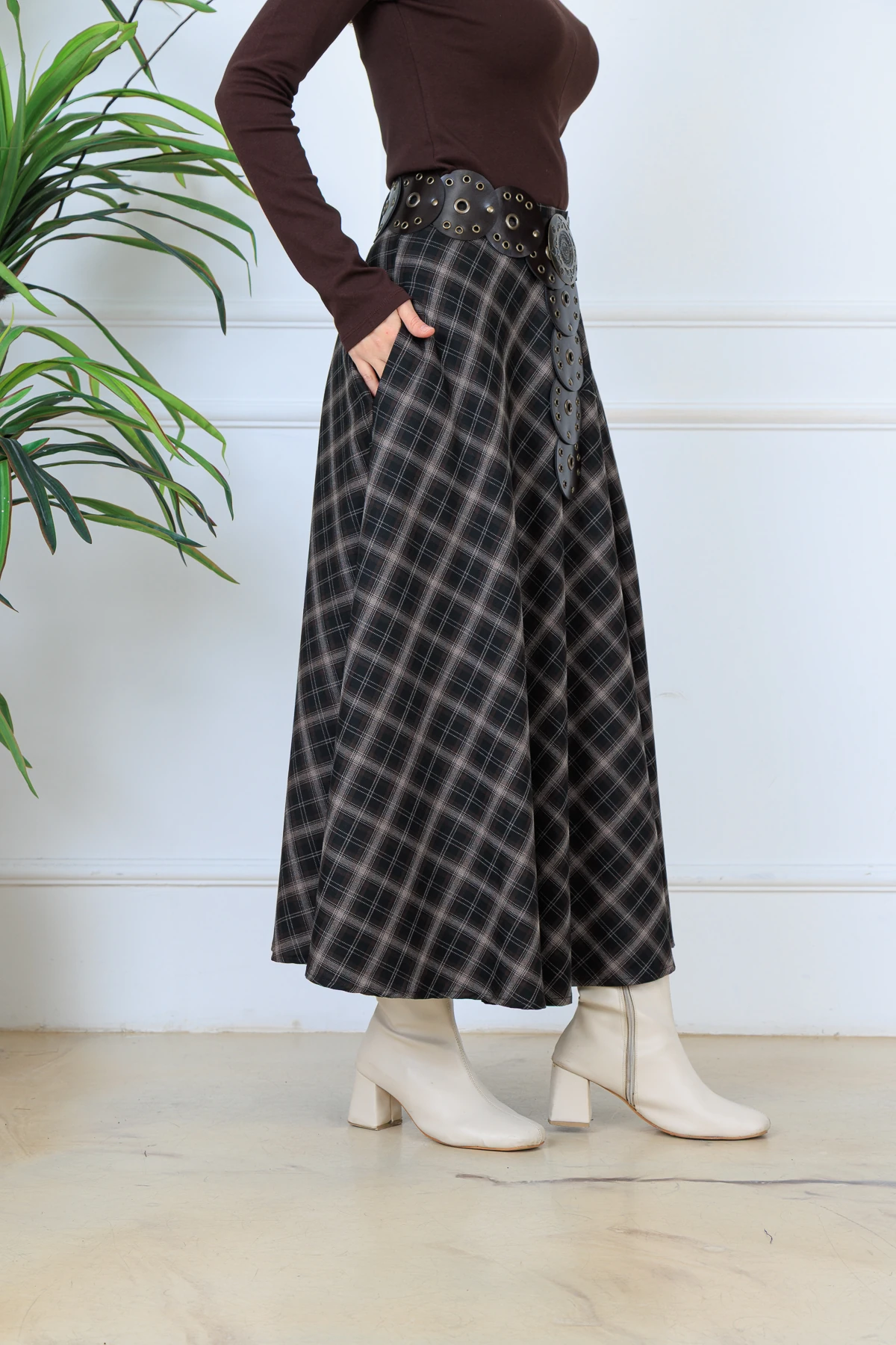 CPSL4713 MAXİ BOY EKOSE DESEN ETEK