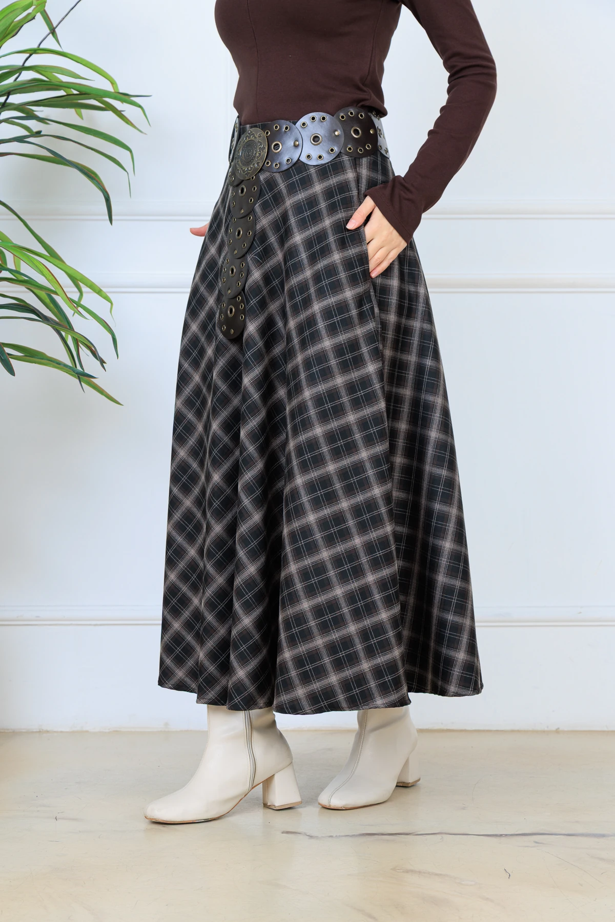 CPSL4713 MAXİ BOY EKOSE DESEN ETEK