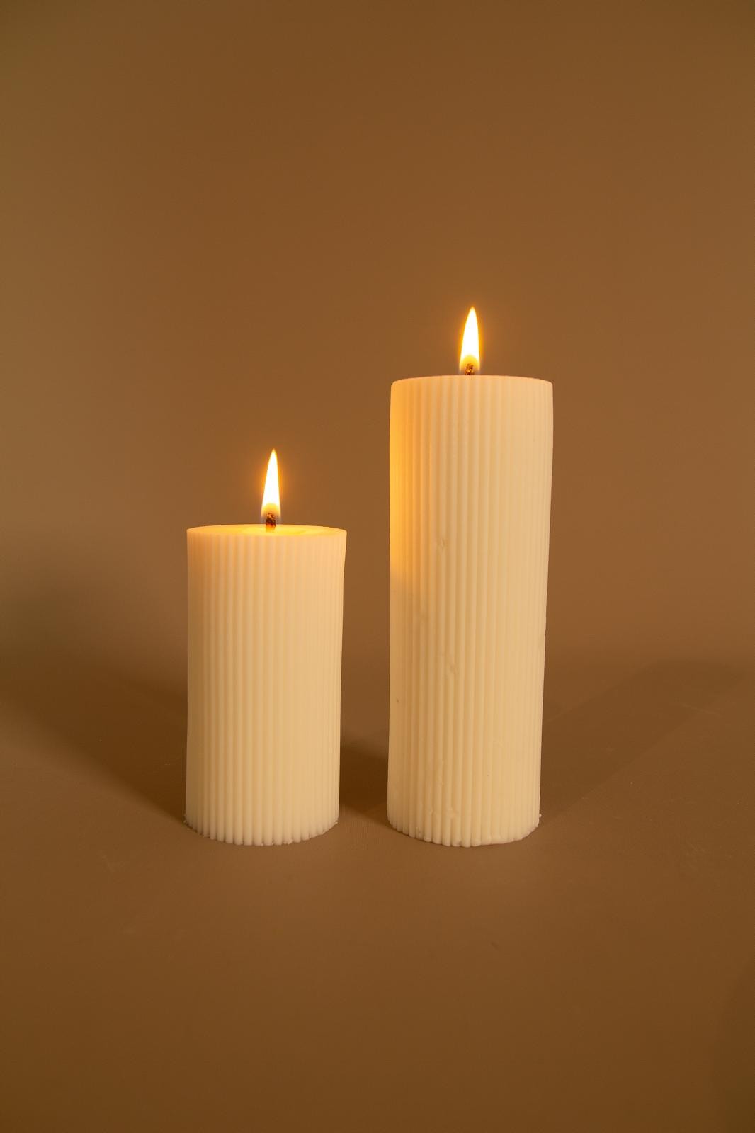 İkili Çizgili Sütun Soya Wax Mum