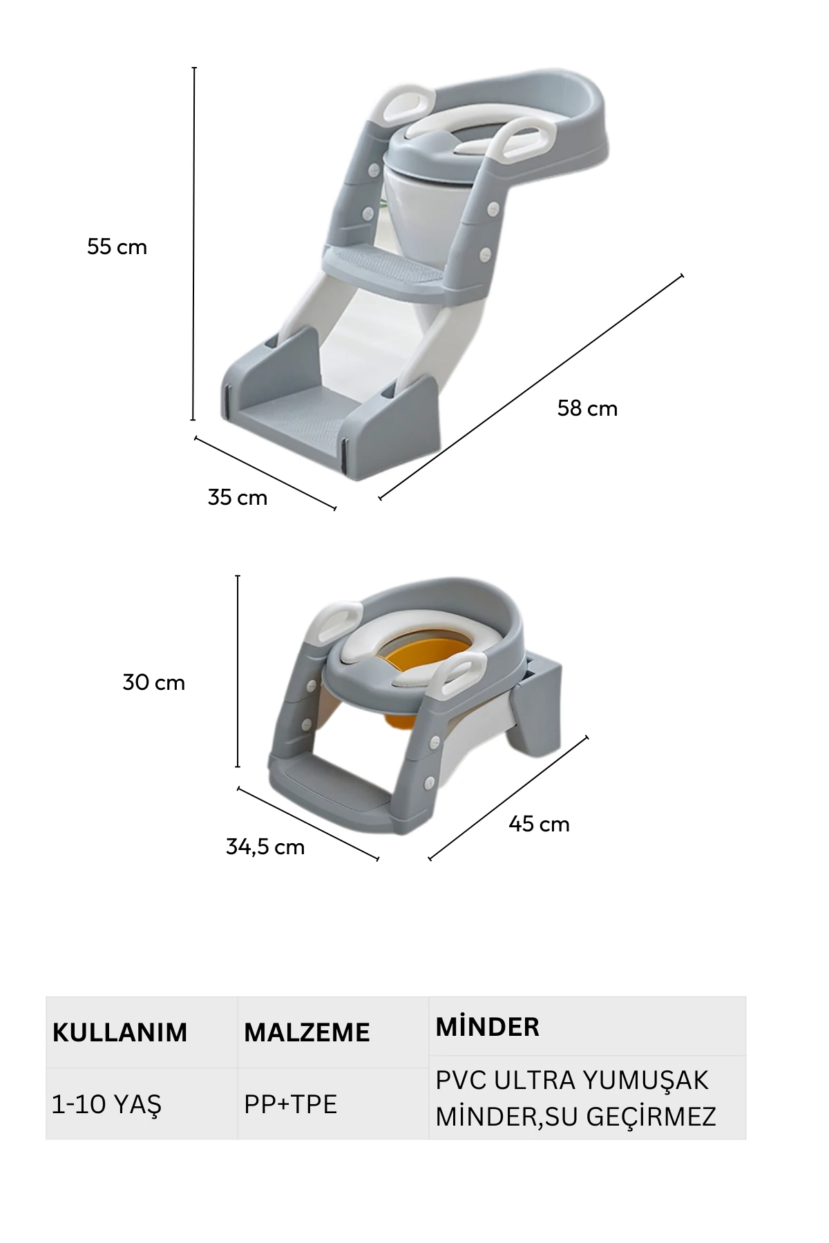 Latrina Çocuk Tuvaleti Lazımlık, Tuvalet Adaptörü , Merdivenli Tuvalet Eğitim Seti