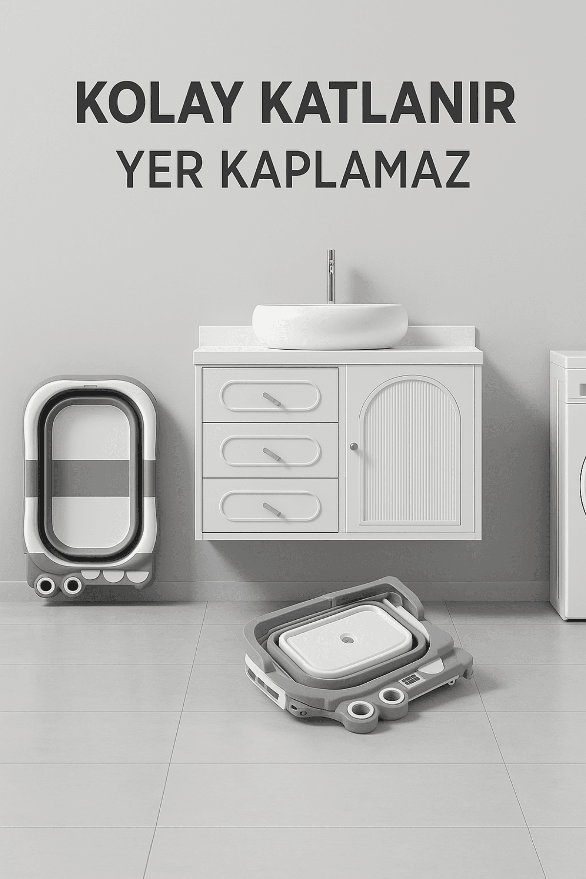 NPOL Tam Katlanır Termometreli Yeni Doğan Küveti – Yıkama Yastıklı, Avrupa Sertifikalı Bebek Küveti