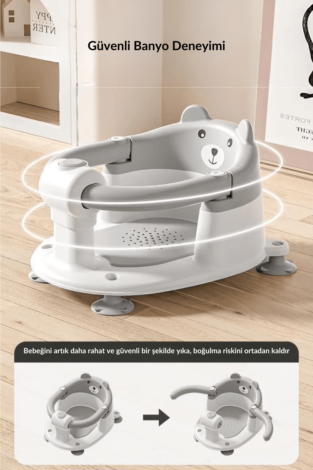 NPOL Bebek Banyo Oturağı - Vakum Tabanlı, Güvenli, Ergonomik ve Çok Amaçlı Kullanım