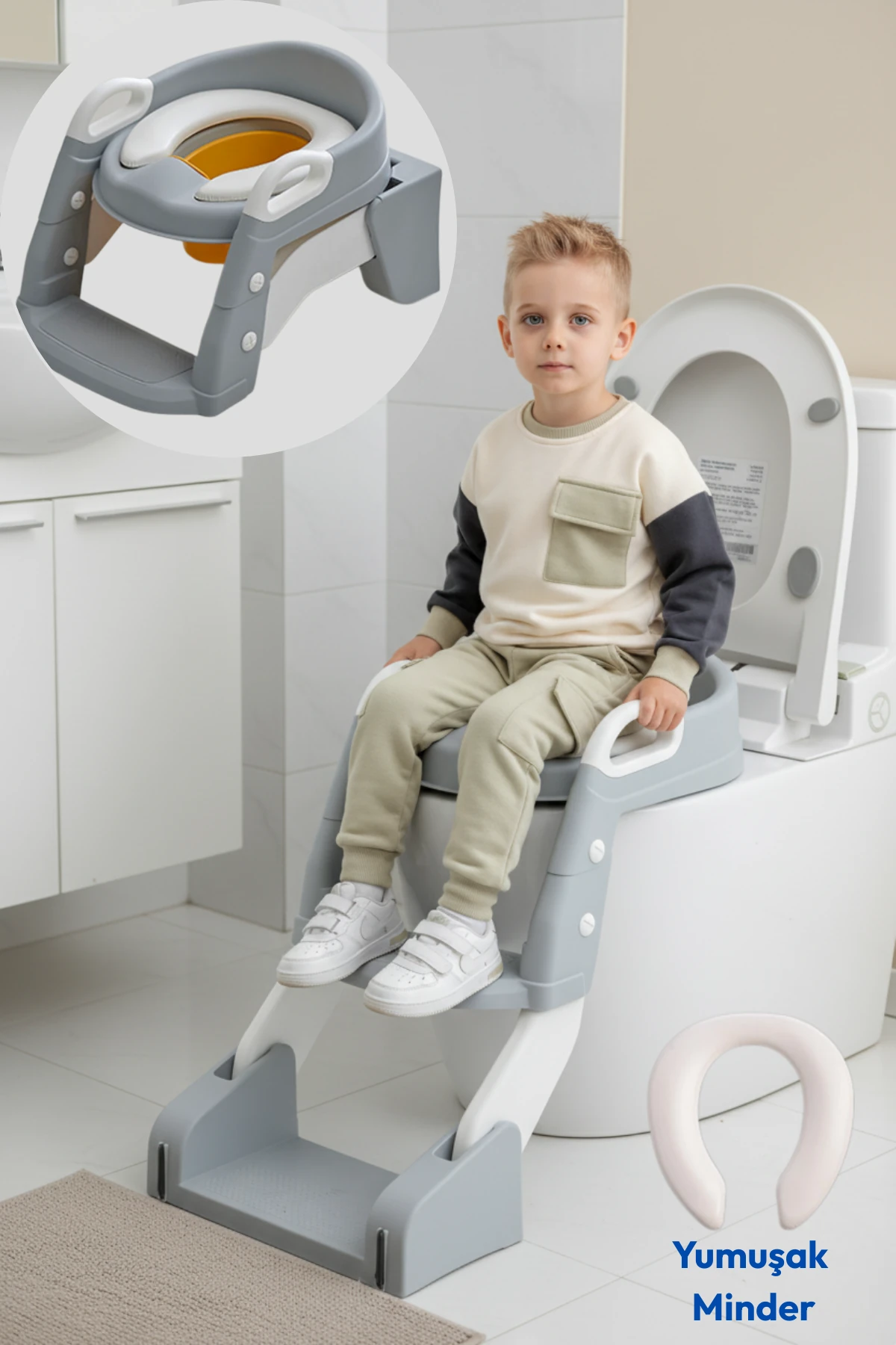 Latrina Çocuk Tuvaleti Lazımlık, Tuvalet Adaptörü , Merdivenli Tuvalet Eğitim Seti