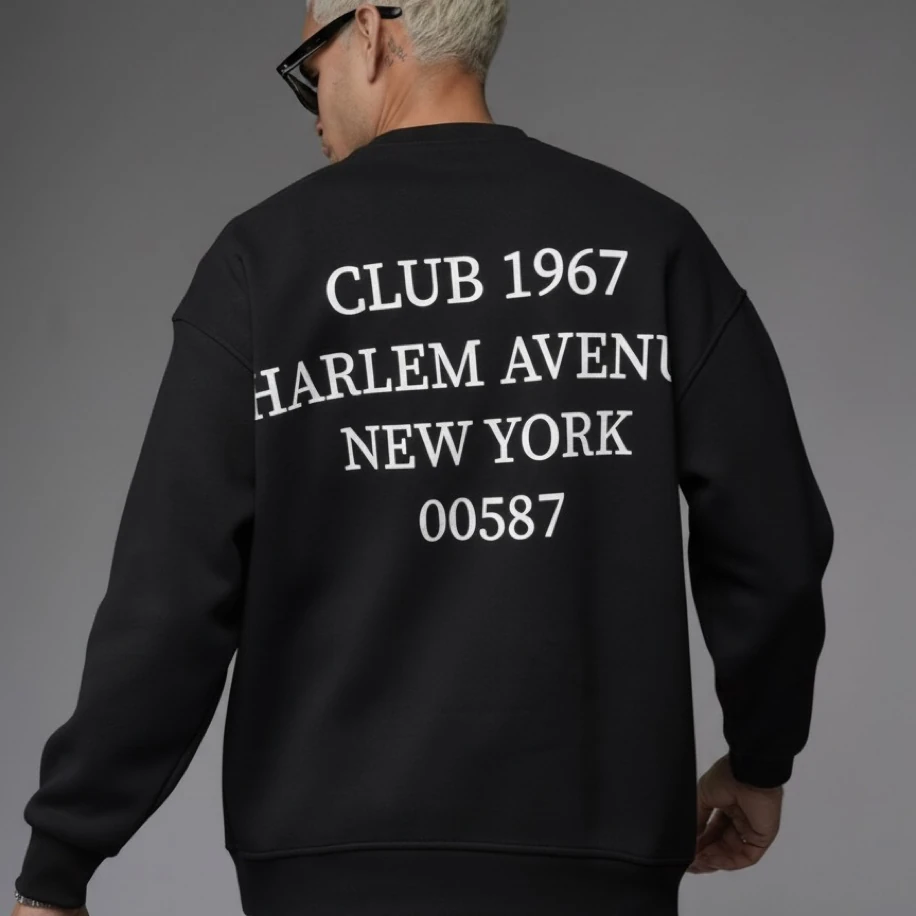 UNISEX SİYAH SIRT YAZI BASKILI  OVERSİZE SWEATSHİRT