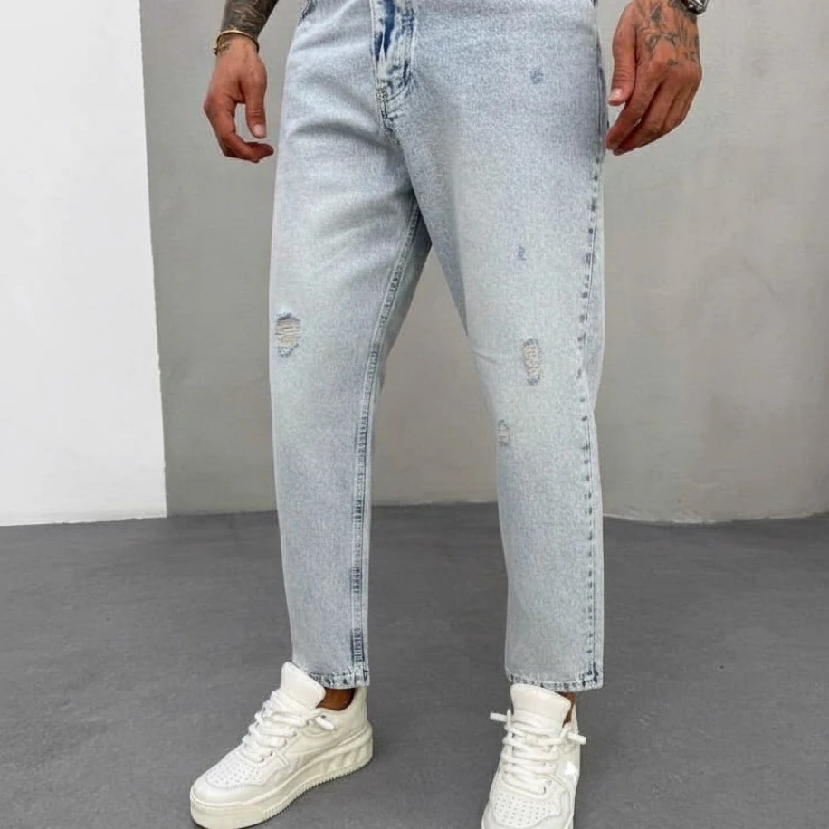 BUZ MAVİSİ RENK BOYFRİEND JEANS PANTOLON