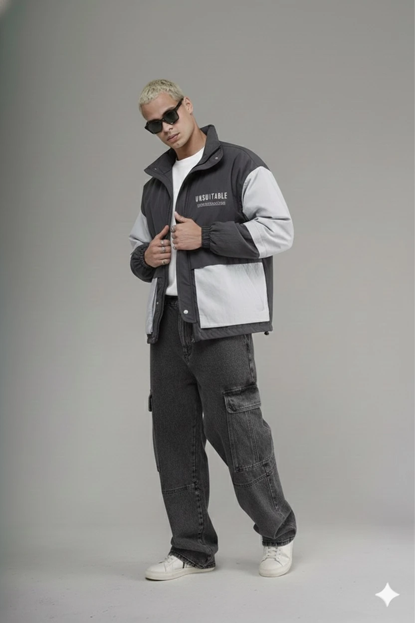 UNİSEX ANTRASİT RENK VİNTAGE OVERSİZE CEKET 