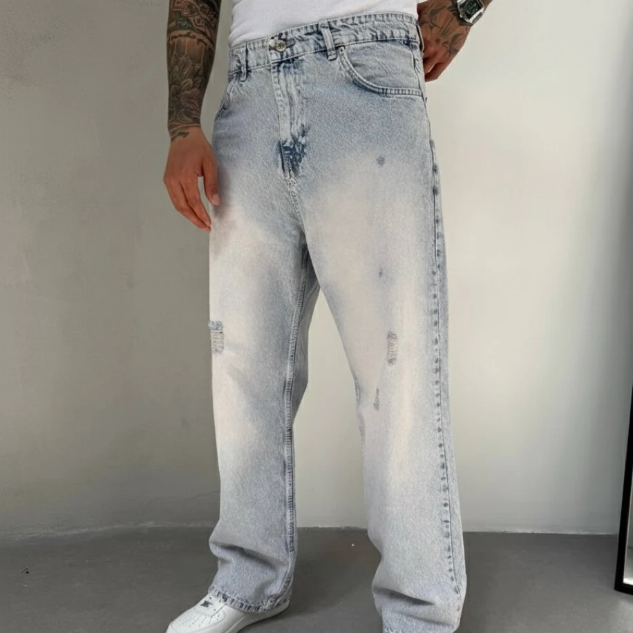BUZ MAVİSİ RENK RELAX BAGGY JEANS PANTOLON