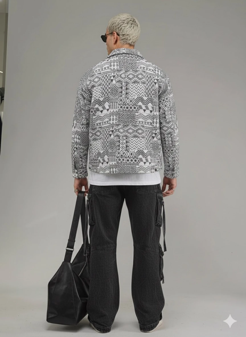 OVERSİZE KUMAŞ DESENLİ  ODUNCU GÖMLEK