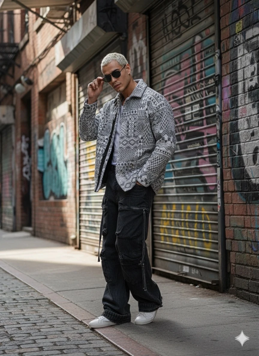 OVERSİZE KUMAŞ DESENLİ  ODUNCU GÖMLEK