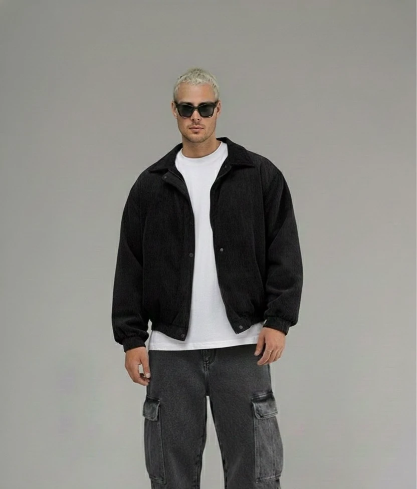 UNİSEX OVERSİZE SİYAH RENK  BOMBER KADİFE CEKET    