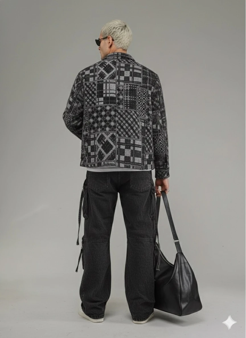 OVERSİZE KUMAŞ DESENLİ  ODUNCU GÖMLEK 