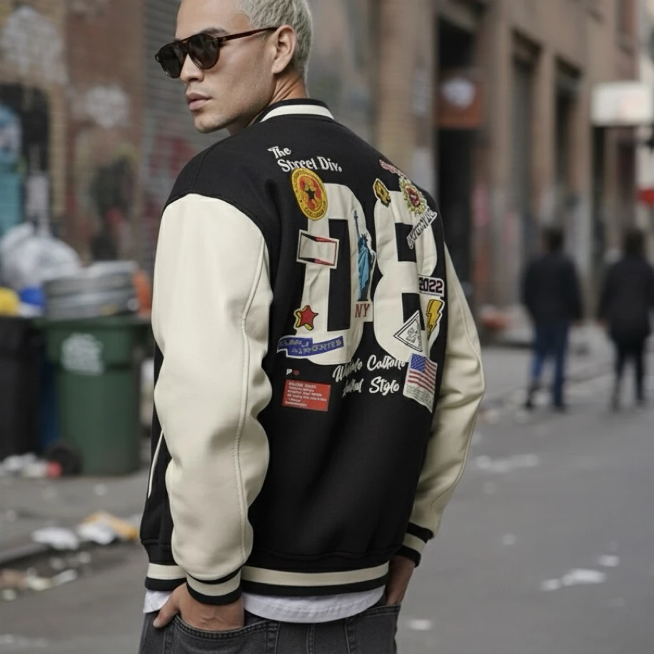 UNISEX SİYAH SIRT BASKILI OVERSİZE KOLEJ CEKET