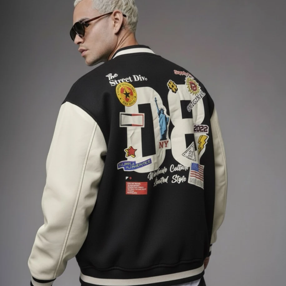 UNISEX SİYAH SIRT BASKILI OVERSİZE KOLEJ CEKET