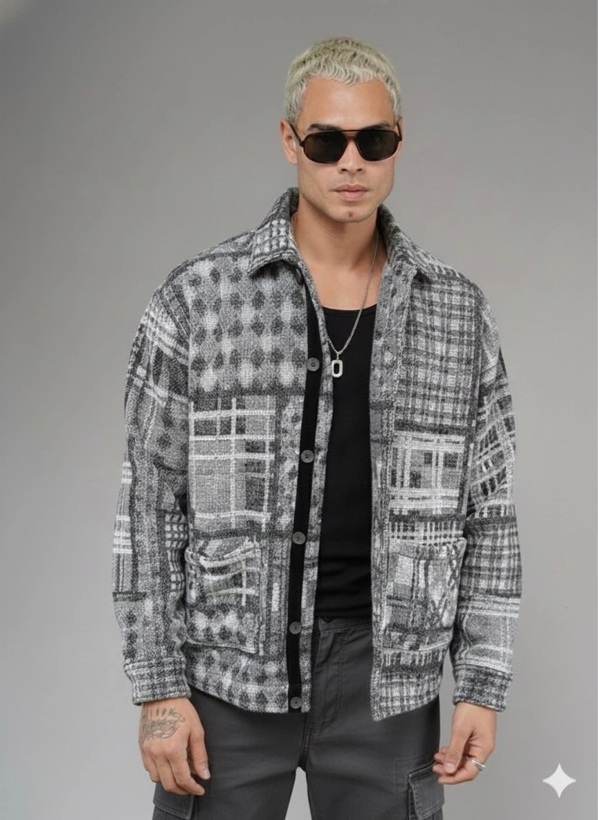 OVERSİZE KUMAŞ DESENLİ  ODUNCU GÖMLEK 