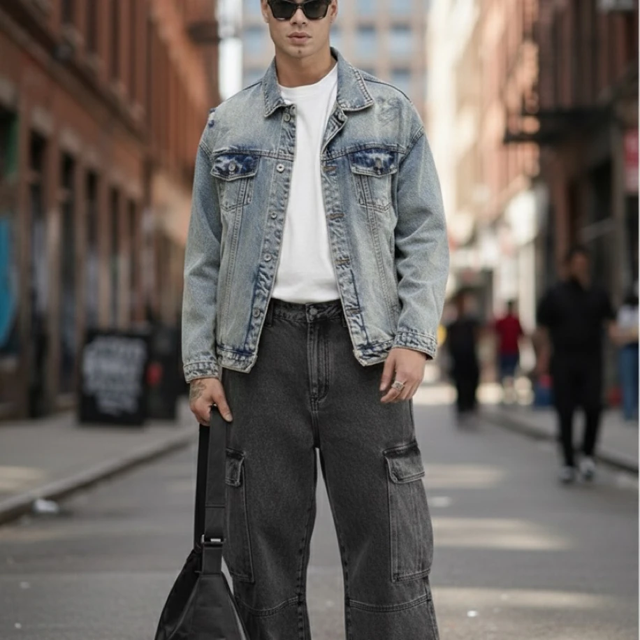 UNISEX BEJ OVERSİZE JEANS KOT CEKET