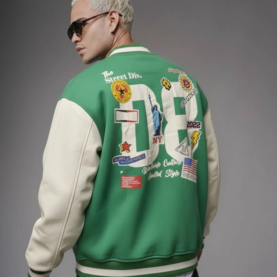 UNISEX YEŞİL SIRT BASKILI OVERSİZE KOLEJ CEKET