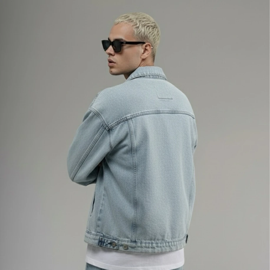 UNISEX BUZ MAVİSİ OVERSİZE JEANS KOT CEKET