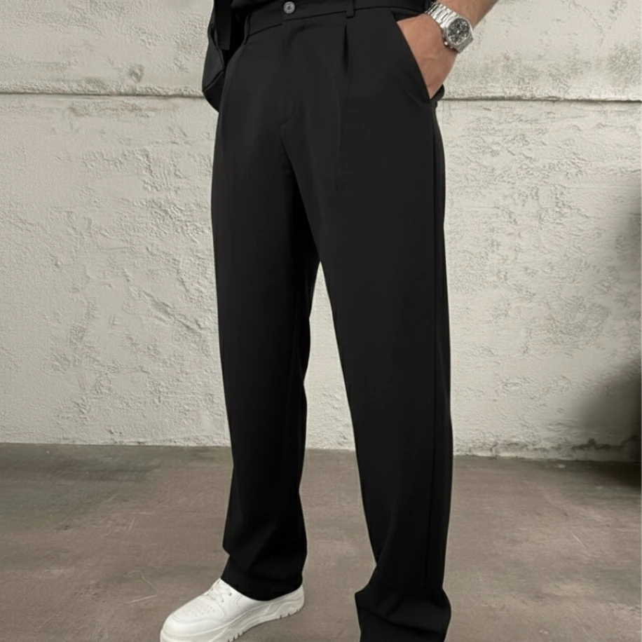 SİYAH RENK  FİTİLLİ BAGGY KUMAŞ PANTOLON