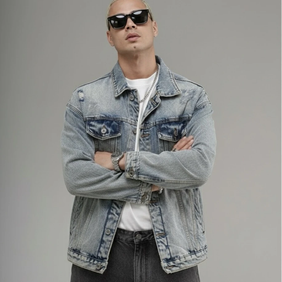 UNISEX BEJ OVERSİZE JEANS KOT CEKET