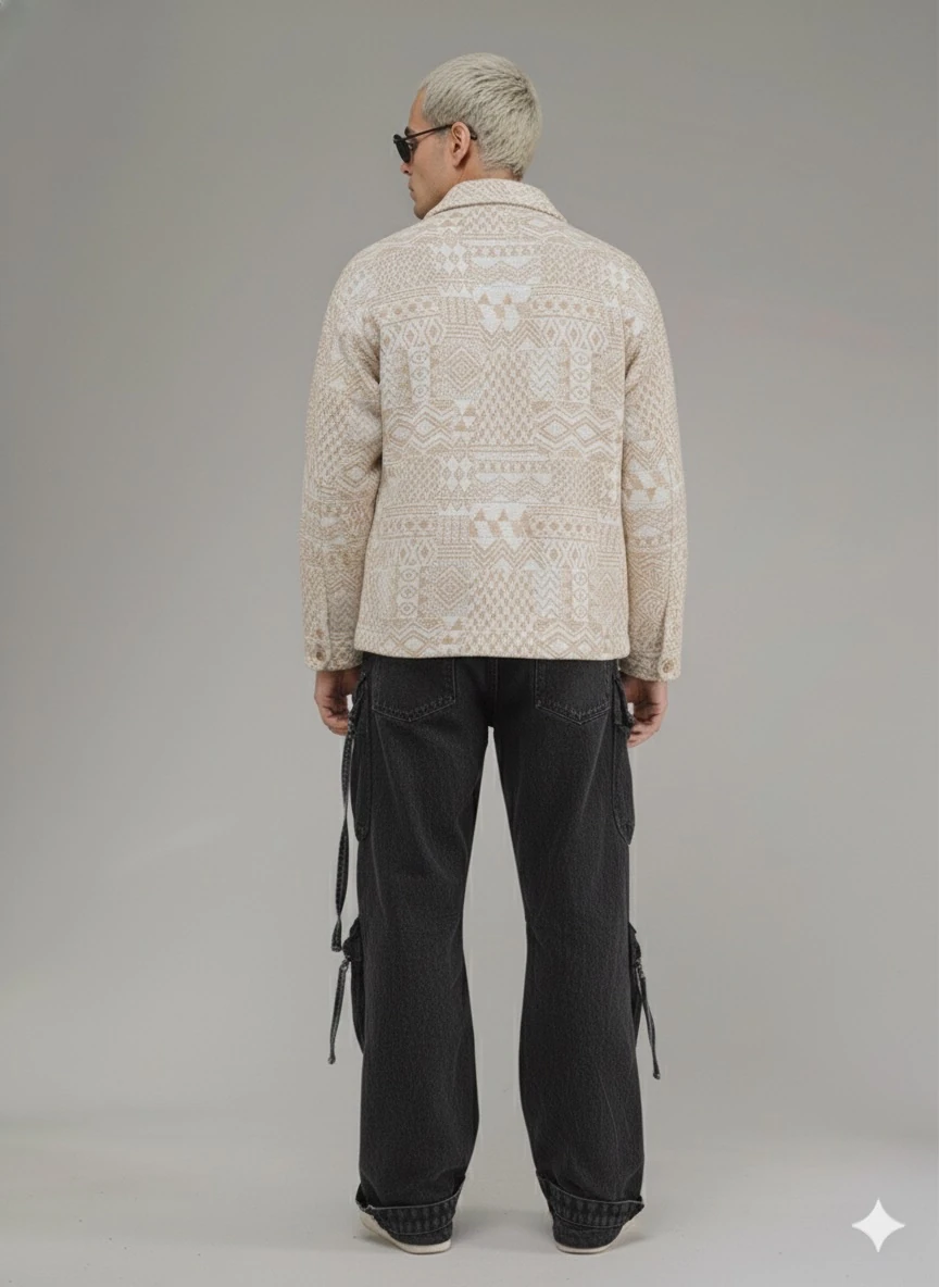 OVERSİZE KUMAŞ DESENLİ  ODUNCU GÖMLEK