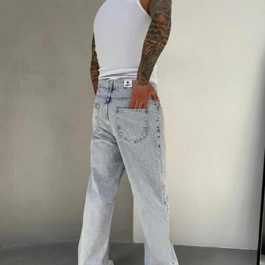 BUZ MAVİSİ RENK RELAX BAGGY JEANS PANTOLON