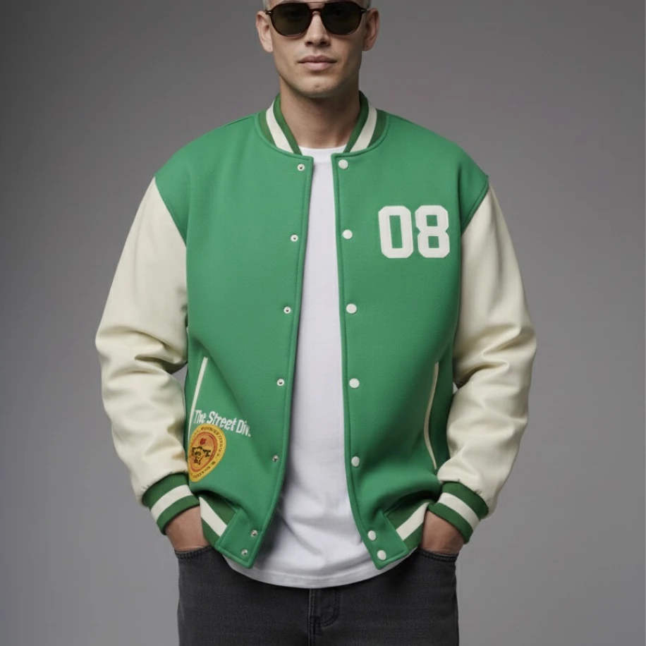 UNISEX YEŞİL SIRT BASKILI OVERSİZE KOLEJ CEKET