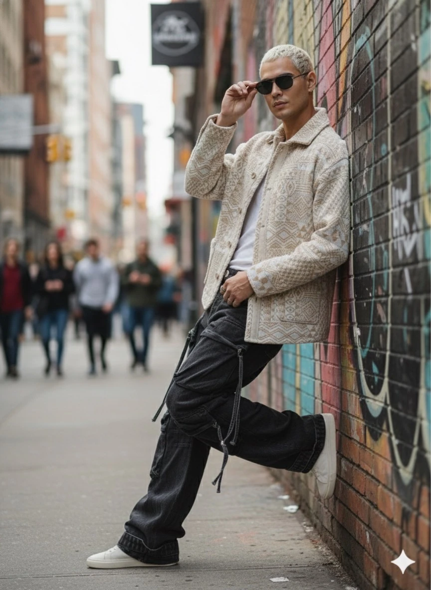 OVERSİZE KUMAŞ DESENLİ  ODUNCU GÖMLEK