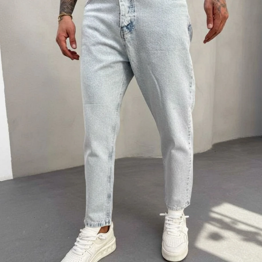 BUZ MAVİSİ RENK BOYFRİEND JEANS PANTOLON